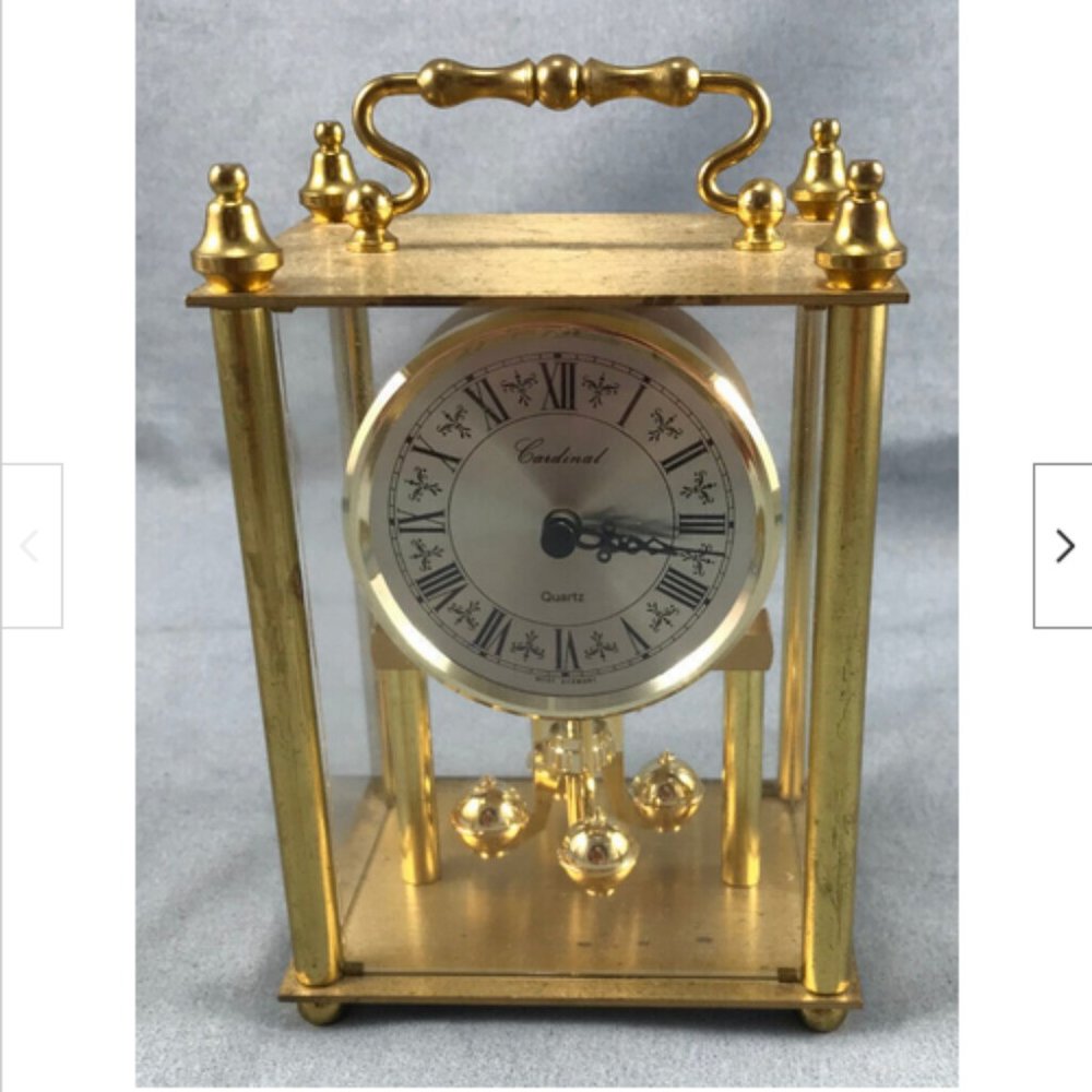 Battery Anniversary 400 day Brass Mantel~Working Clock~Balls Not Moving~Cardinal